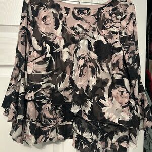 Alex Evenings Floral Top in Black, Pink, and Cream